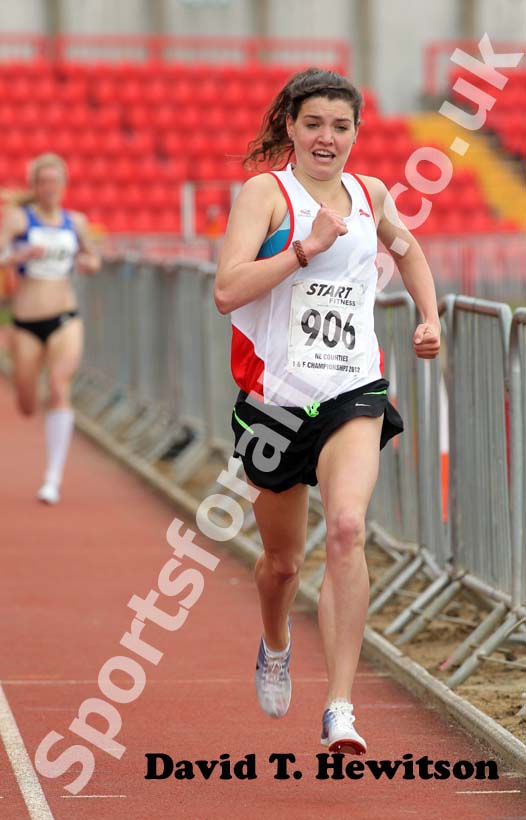 Kate Avery (Shildon) wins the senior womens 1500 metres with a championship record, 2012 North Eastern Championships.